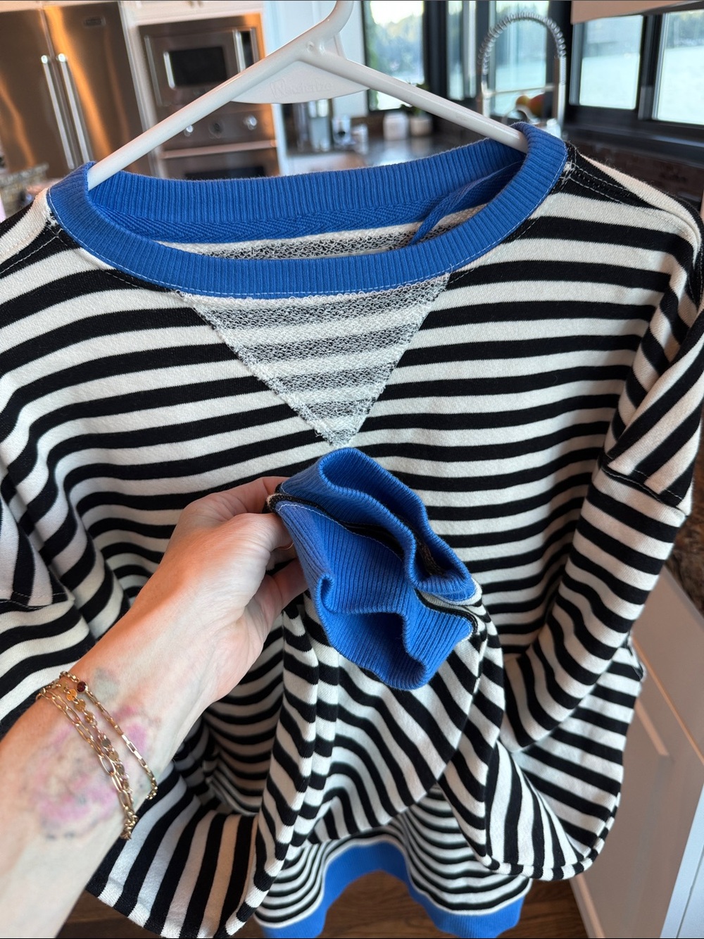 We The Free Black and White Striped Sweatshirt with Blue Trim size XS NWOT - Picture 10 of 17